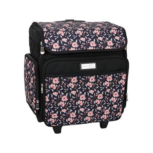 Black floral rolling tote bag - black/floral,