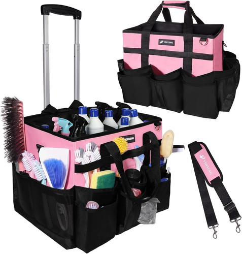 Pink rolling cleaning caddy - rolling,